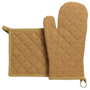 Lot gant de cuisine et manique recyclé Grace Cannelle 18 x 32 Gants de cuisine La Vallée du blanc