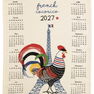 Torchon Calendrier recyclé French Cocorico 2027 Ecru 50 x 70 La Vallée du blanc
